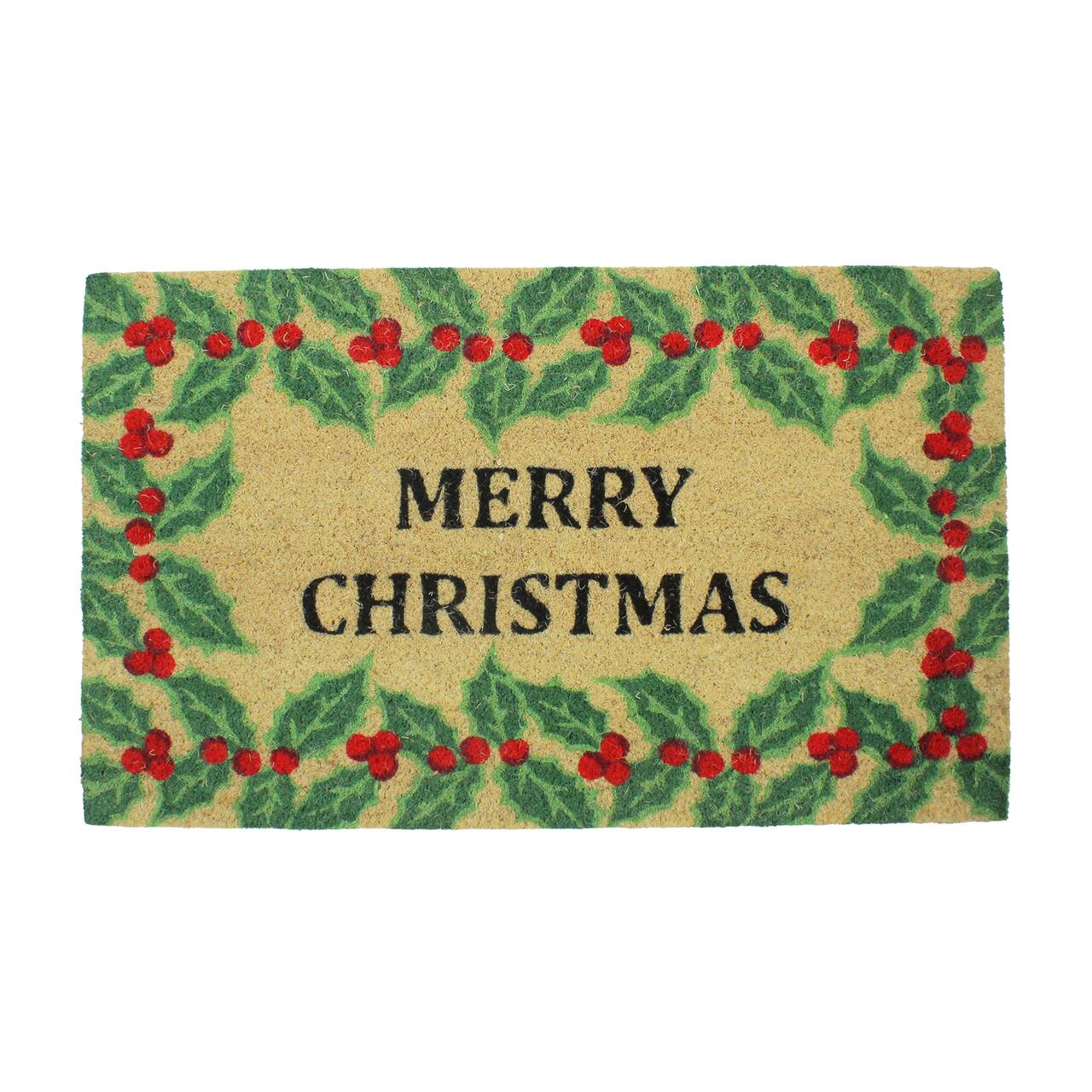 Natural Coir Holly Berries "Merry Christmas" Doormat